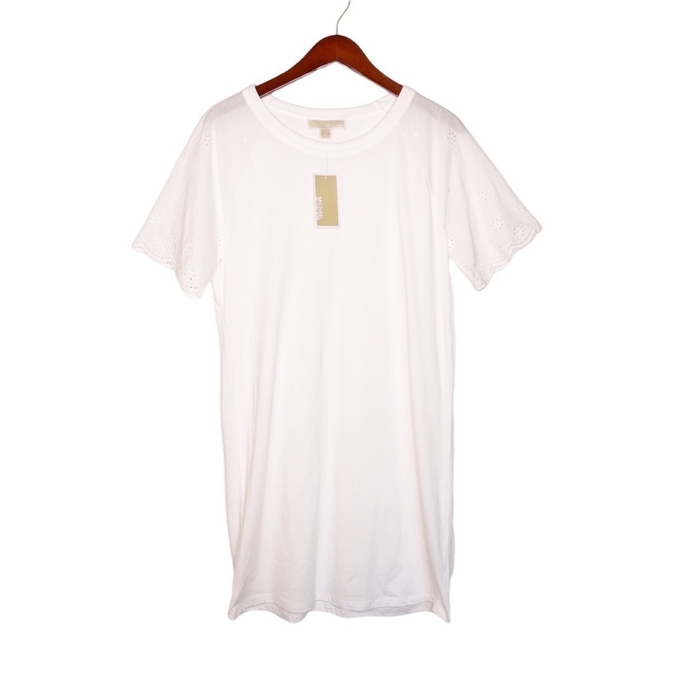 MICHAEL Michael KORS NWT Eyelet Sleeve T Shirt Dress Size Medium in White